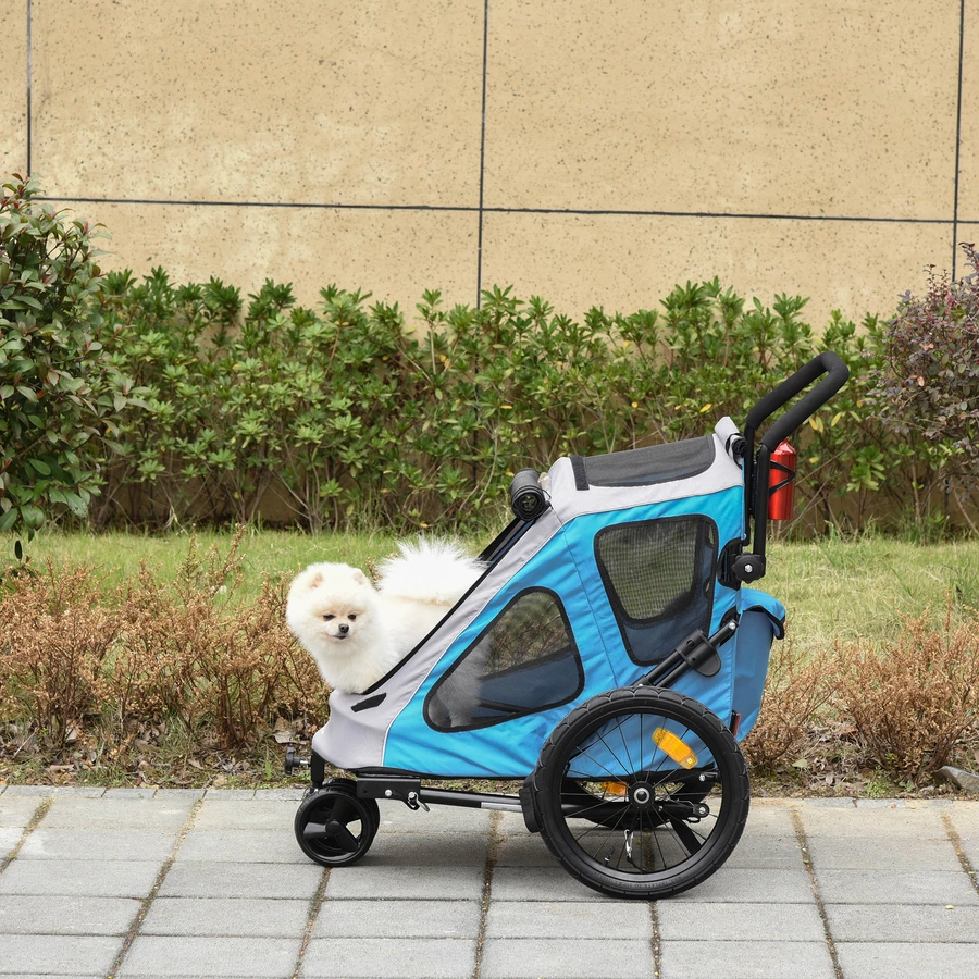 PawHut Fahrradanhänger für Hunde blau, grau, schwarz