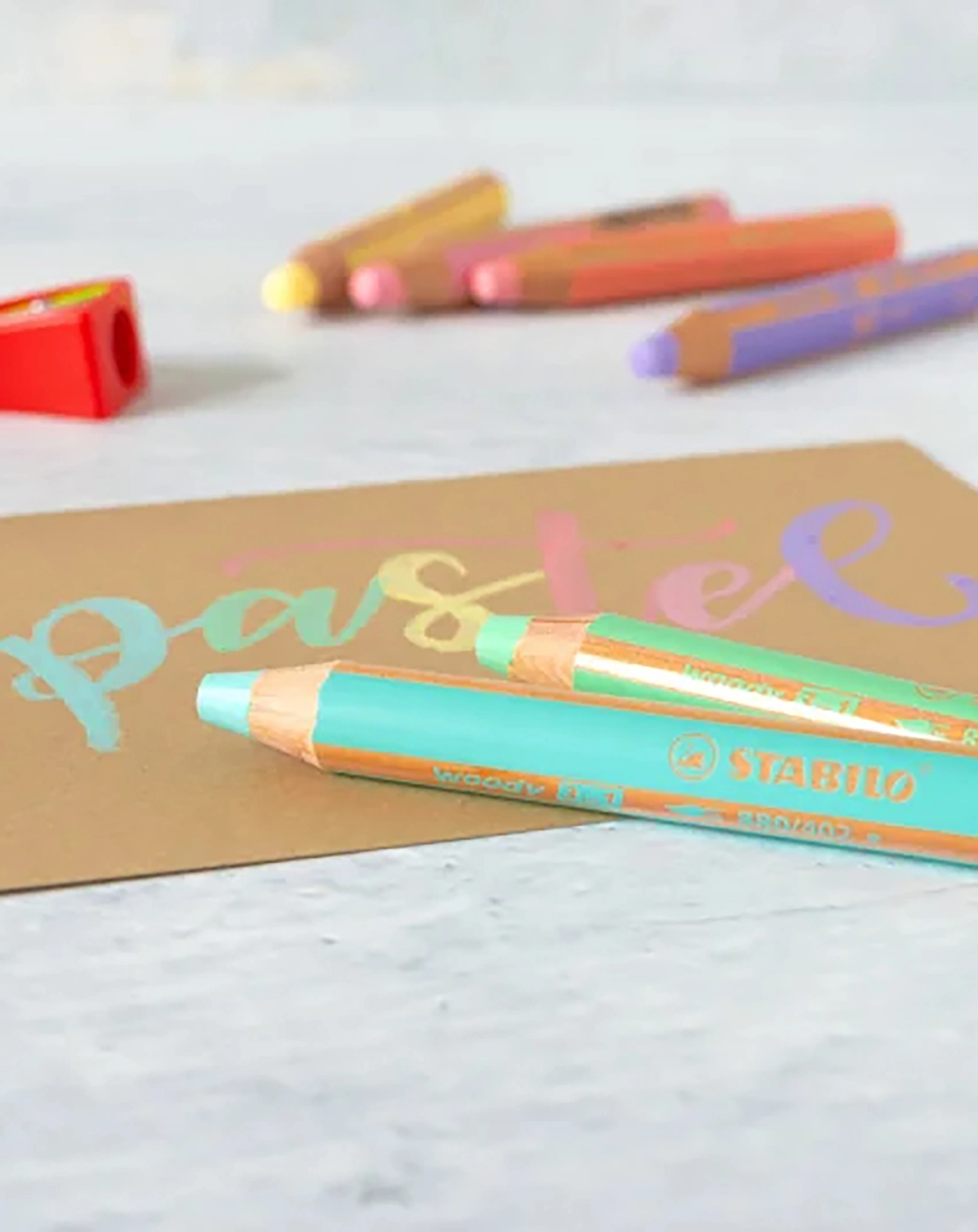 Buntstift STABILO® woody 3in1 Pastel 6er-Set mit Spitzer