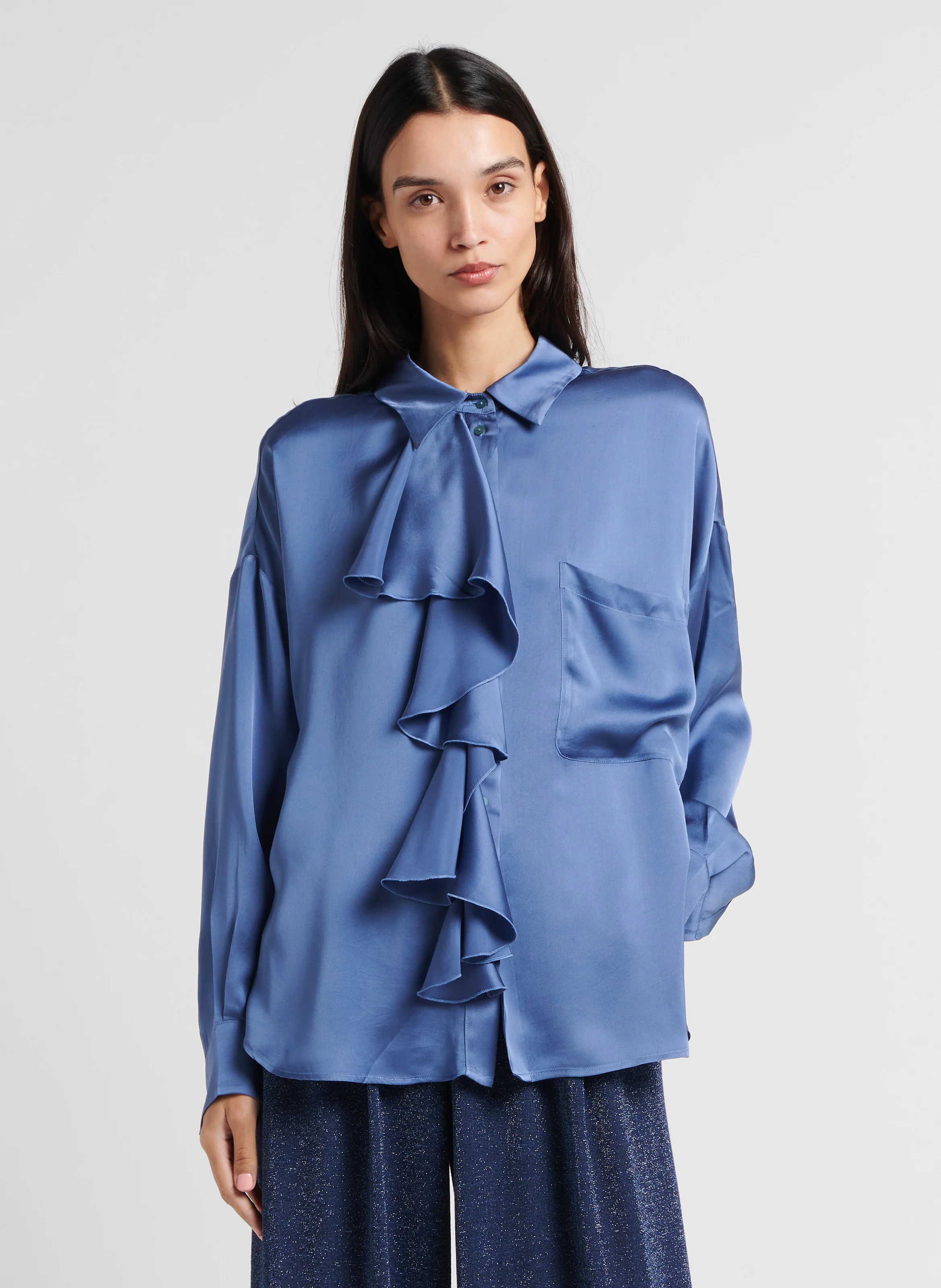 FUJITA - Chemise droite à volants en soie | Blanc