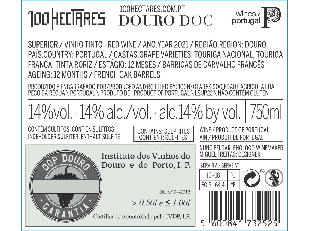 VINHO TINTO 100 HECTARES SUPERIOR DOURO 0.75L