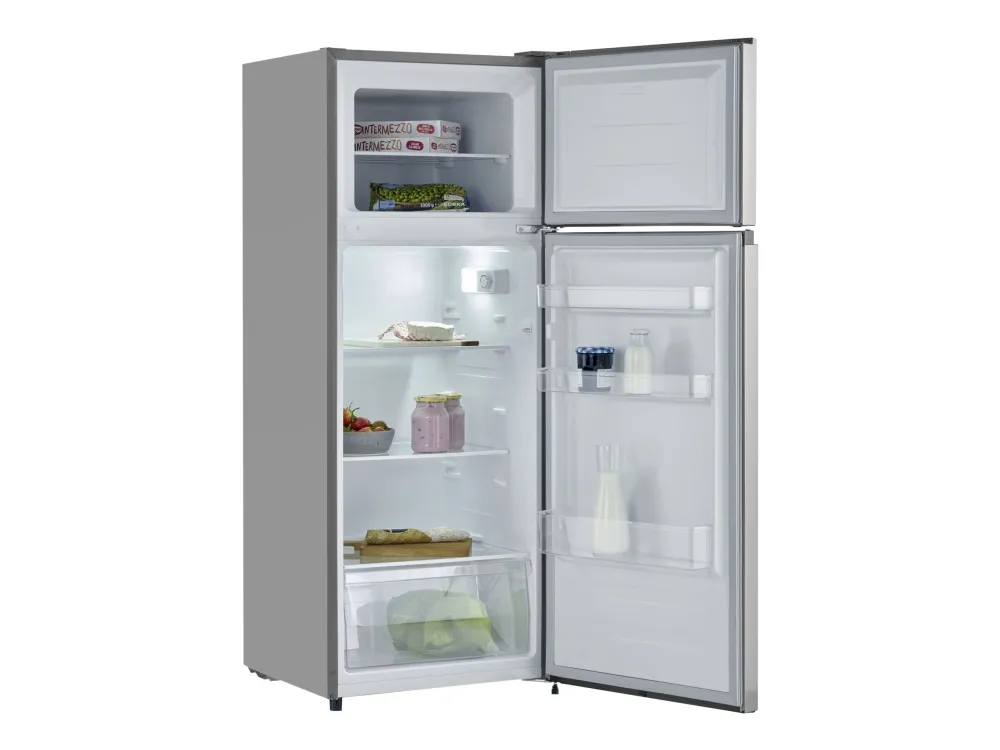 SEVERIN DT 8761 - Køleskab/fryser - top-fryser - bredde: 54.2 cm - dybde: 55 cm - højde: 143.4 cm - 206 liter - Klasse E - sølv