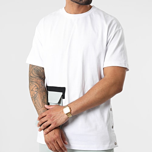 Ensemble Tee Shirt Poche Pantalon Jogging F22-906T Vert Blanc