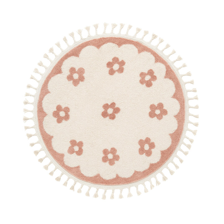 Rond wasbaar kindervloerkleed - Moos Flower Roze