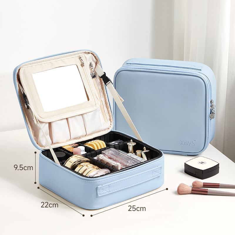 Karnemelk - Grote capaciteit PU cosmetische make-up tas met spiegel