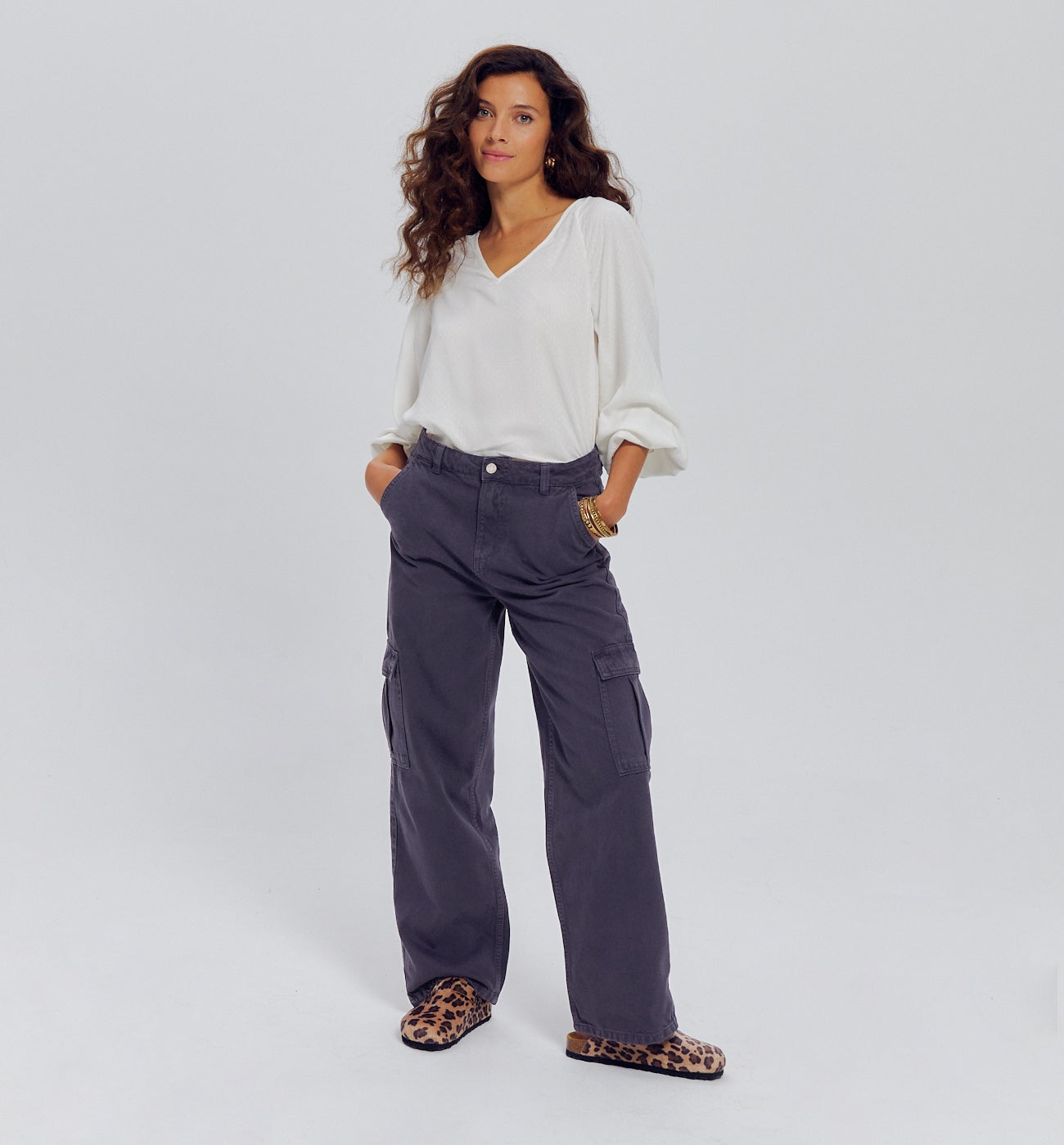 Pantalon cargo en toile Femme - MARINE MOYEN