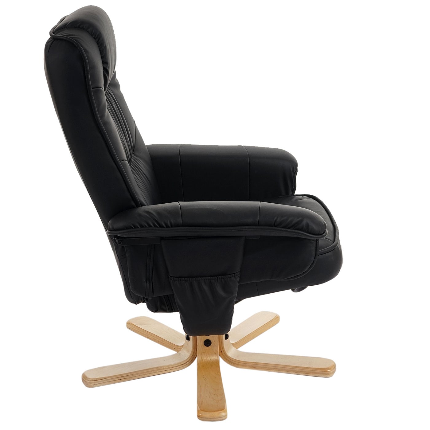 Relaxsessel H56, Fernsehsessel TV-Sessel mit Hocker Ottomane, Kunstleder Eukalyptus Holz MVG-zertifiziert ~ schwarz