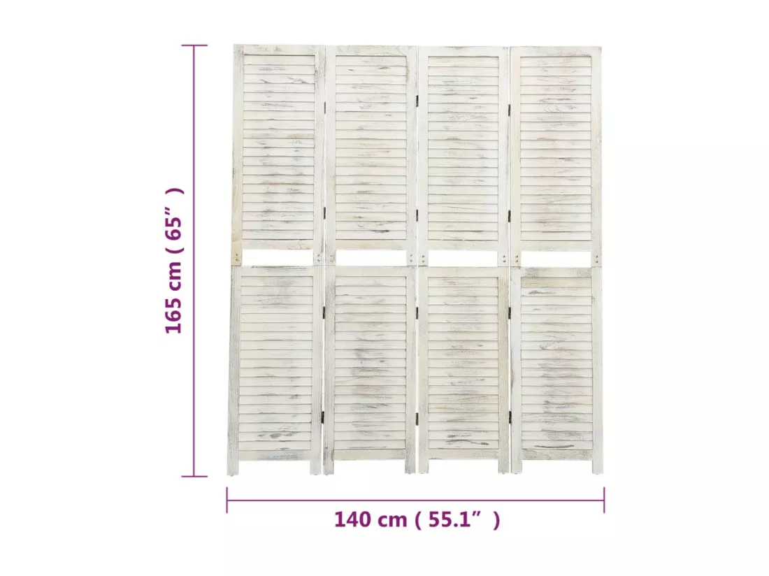 Cloison de séparation 4 panneaux Blanc antique 140x165 cm Bois