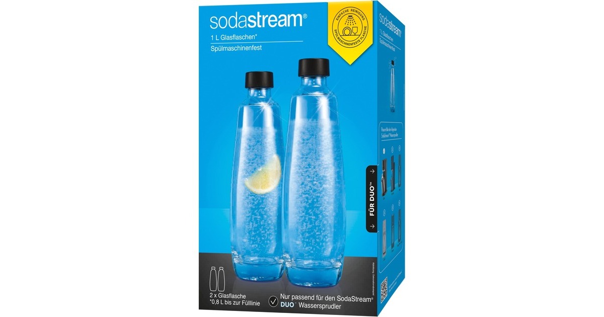 SodaStreamDuo glazen flessen kan  (Transparant/zwart, 2 stuks, 1 liter)