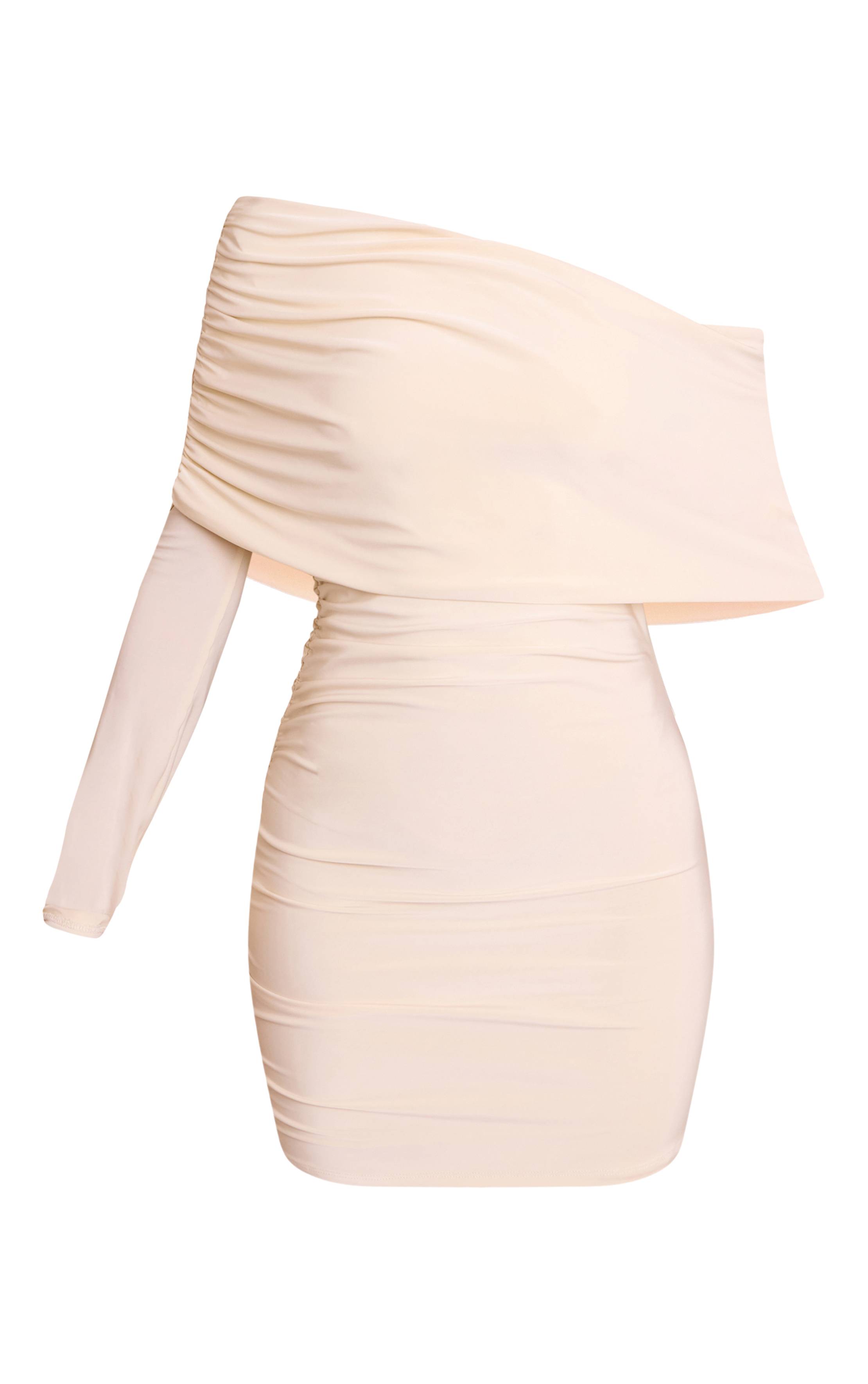 Gris Pierre Robe Moulante Mini Froncée Asymétrique Petite