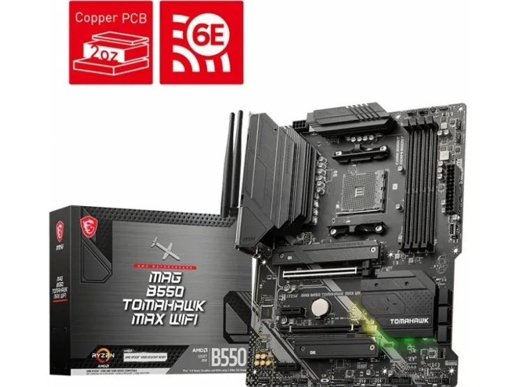 MSI MAG B550 TOMAHAWK MAX WIFI - Bundkort - ATX - Socket AM4 - AMD B550 Chipset - USB 3.2 Gen 1, USB 3.2 Gen 2, USB-C 3.2 Gen2, USB-C 3.2 Gen 1 - 2.5 Gigabit LAN, Wi-Fi 6, Bluetooth - onboard grafik (CPU påkrævet) - HD Audio (8-kanaler)