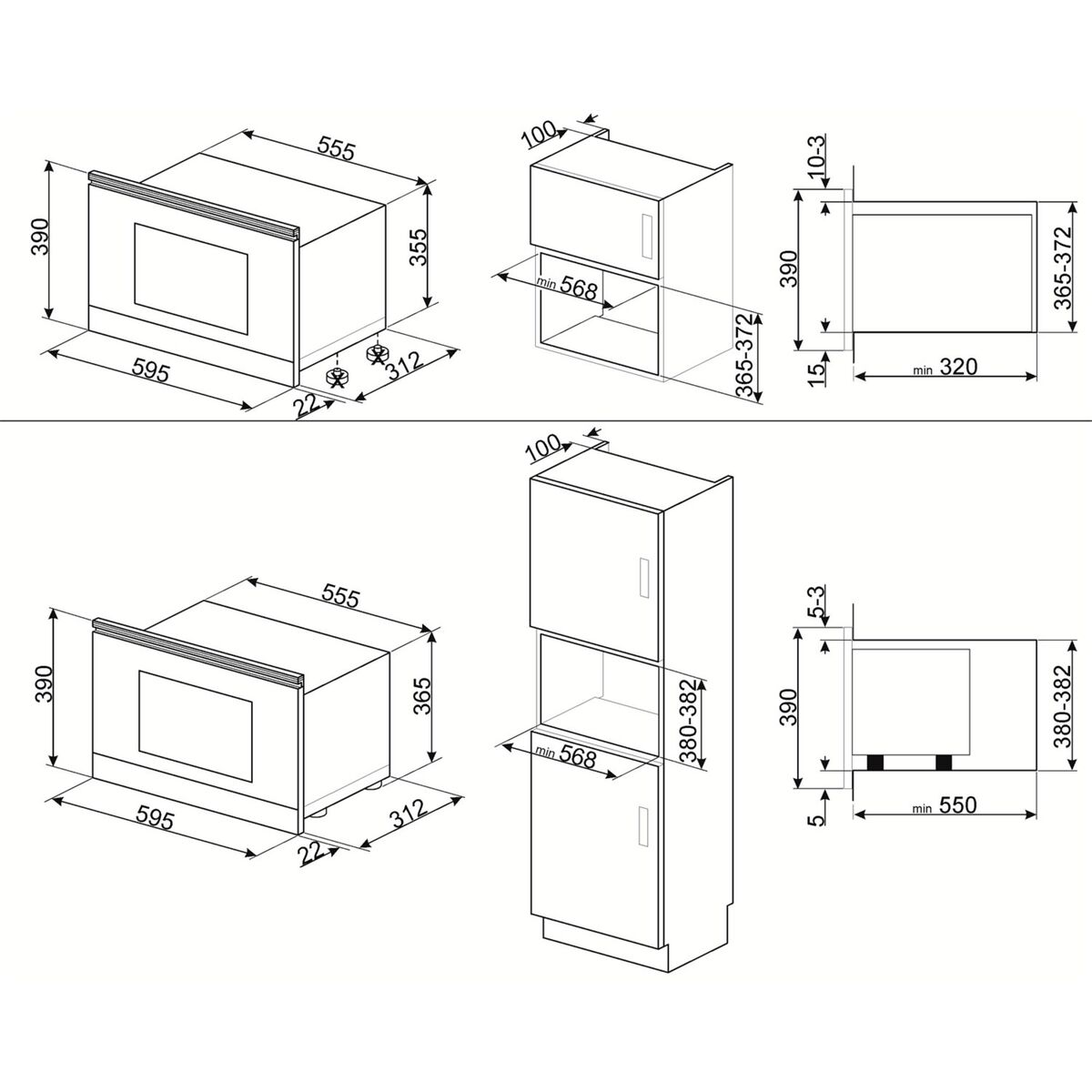 MP122B3 Linea integrert mikrobølgeovn 60 cm, svart