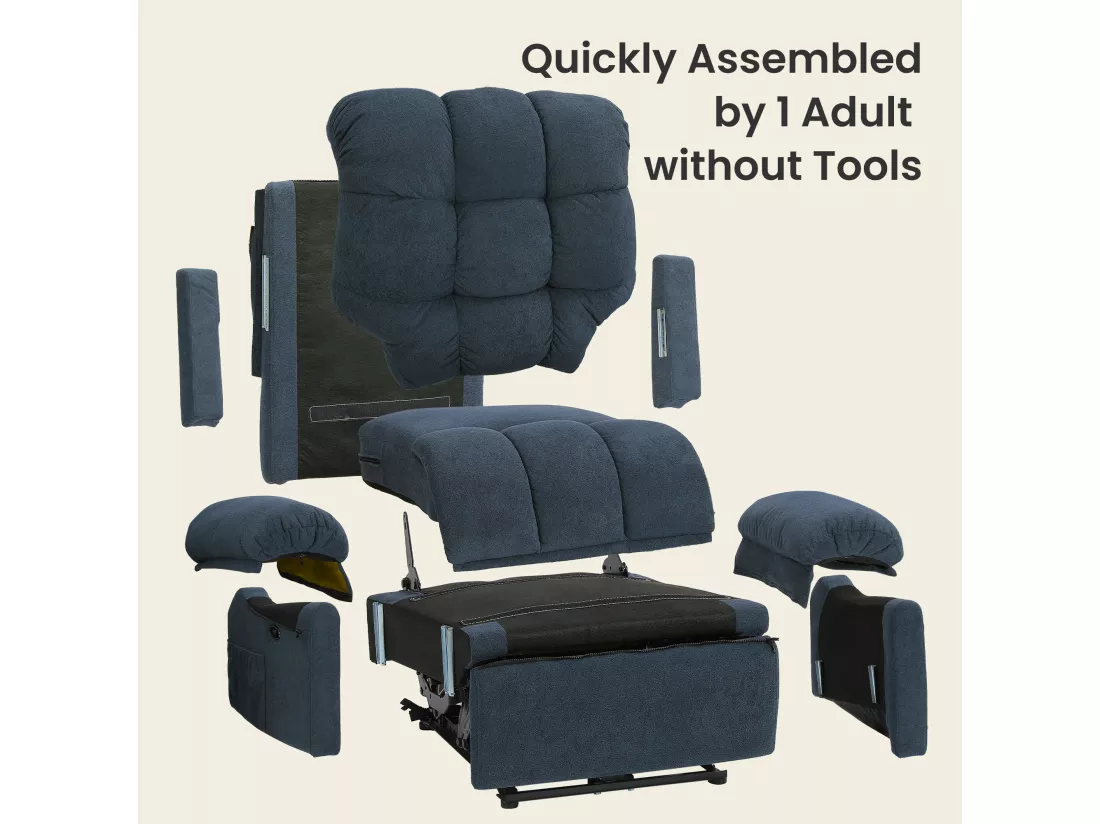 Fauteuil Relax électrique avec Repose-Pieds,Chaise salon en Velours Teddy,Fauteuil à loisirs Réglable,USB,Anti-statique,Confort,96x97x104cm Bleu Gris