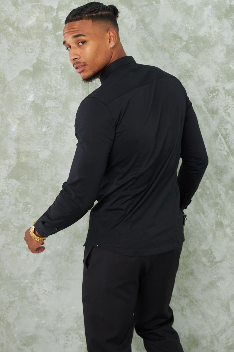 Chemise à col officier noire