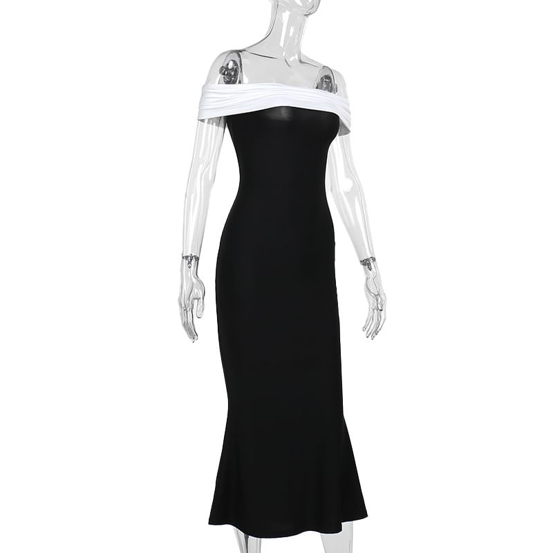 Femme Cradle - Mouwloze off-shoulder maxi-jurk met twee kleuren