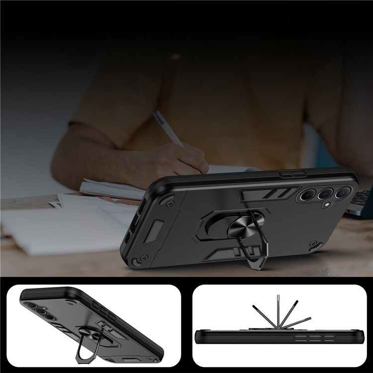 Samsung Galaxy A56 Hybrid Hardcase Hülle   Magnetischer Kickstand Haltering - Schwarz