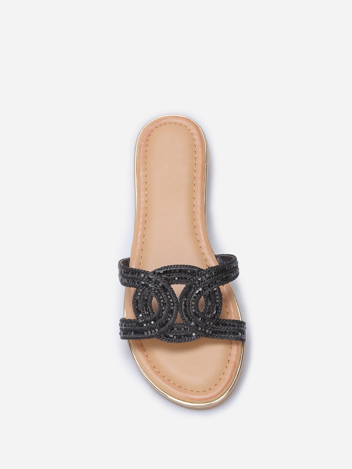 Mules avec brides entrecroisées à strass- Noir