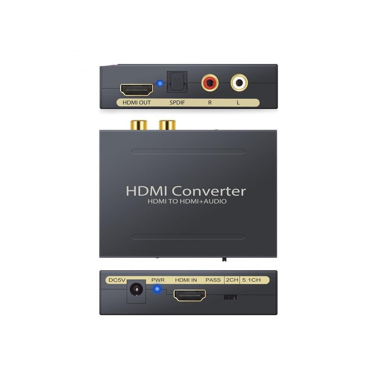 NÖRDIC HDMI Audio Extractor 1XHDMI inngang til 1xHDMI 4K i 30 Hz, 1XTOSLINK og 2XRCA-utgang