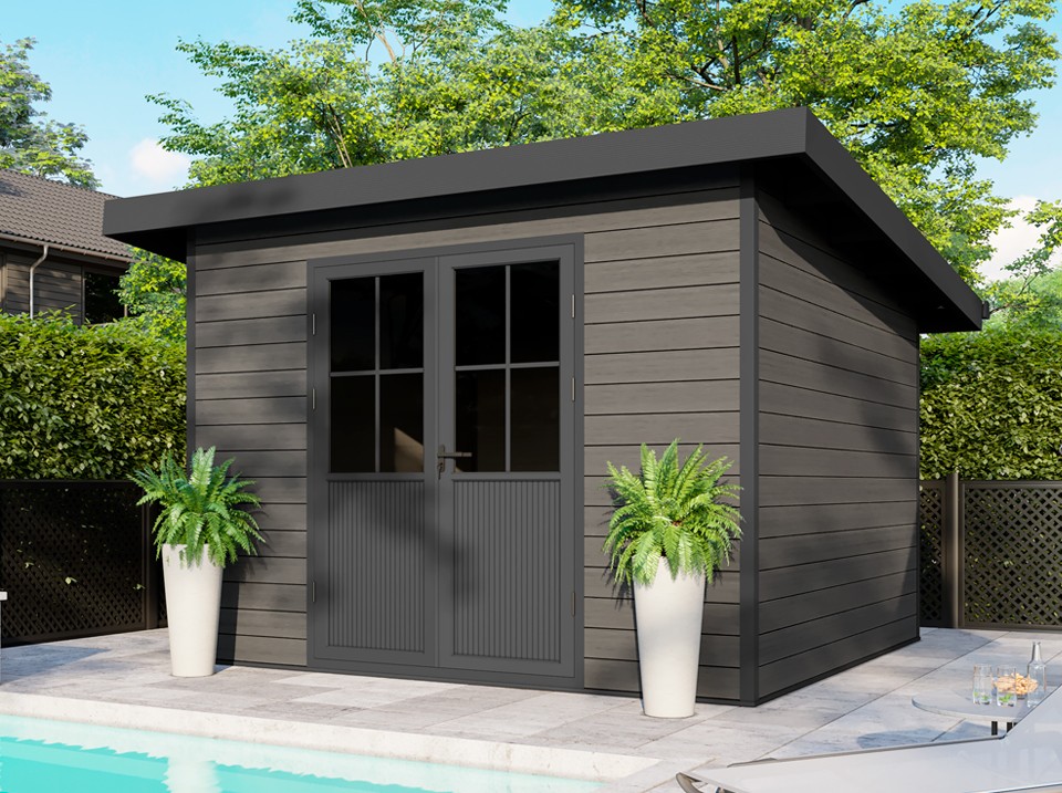 Abri de jardin composite sintra - 9m2 gris - epaisseur des madriers : 28mm - garanti 20 ans - aluminium - cabanon
