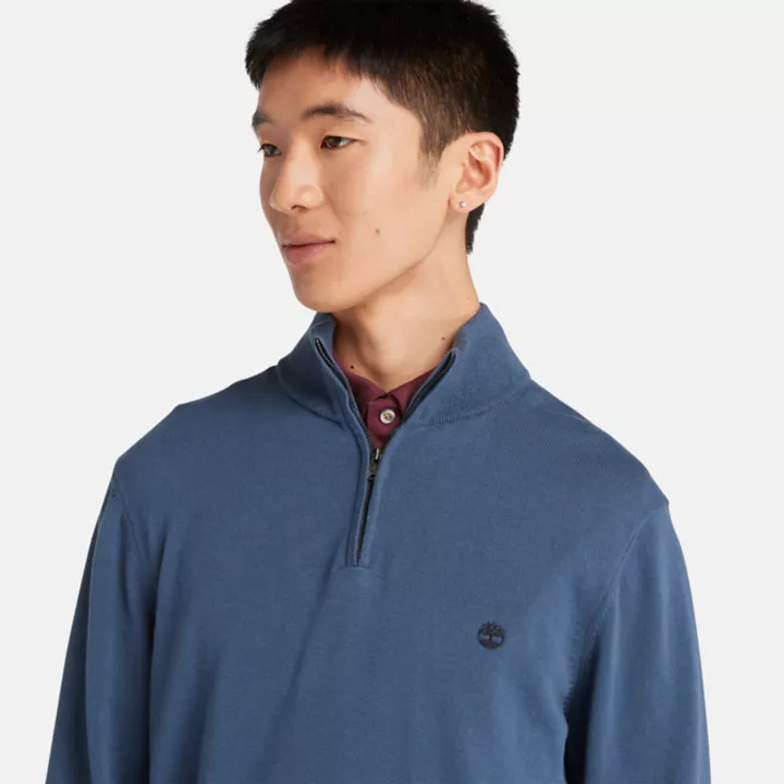 Pull à encolure zippée en coton Williams River pour homme en bleu