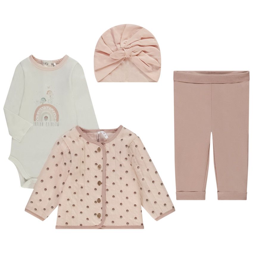 Ensemble 4 pièces avec turban pour bébé fille - Ecru