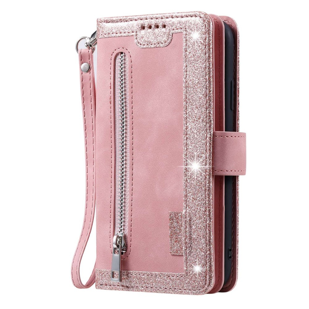 Samsung Galaxy S23 Ultra 5G Leder Tasche Flip Cover mit Reissverschluss - Rosa / Roségold