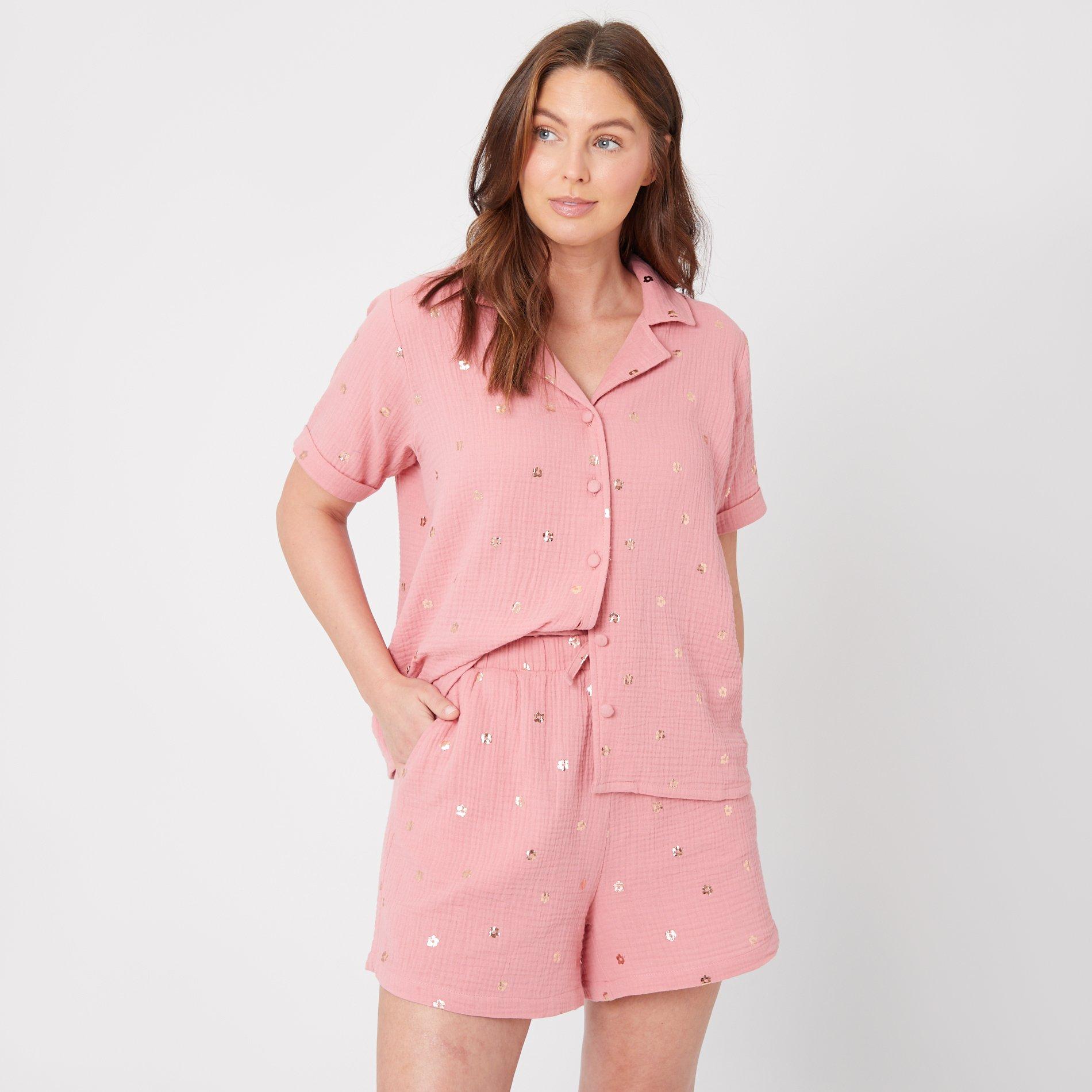 Be You Ladies Foil Flower Woven Pyjama Set