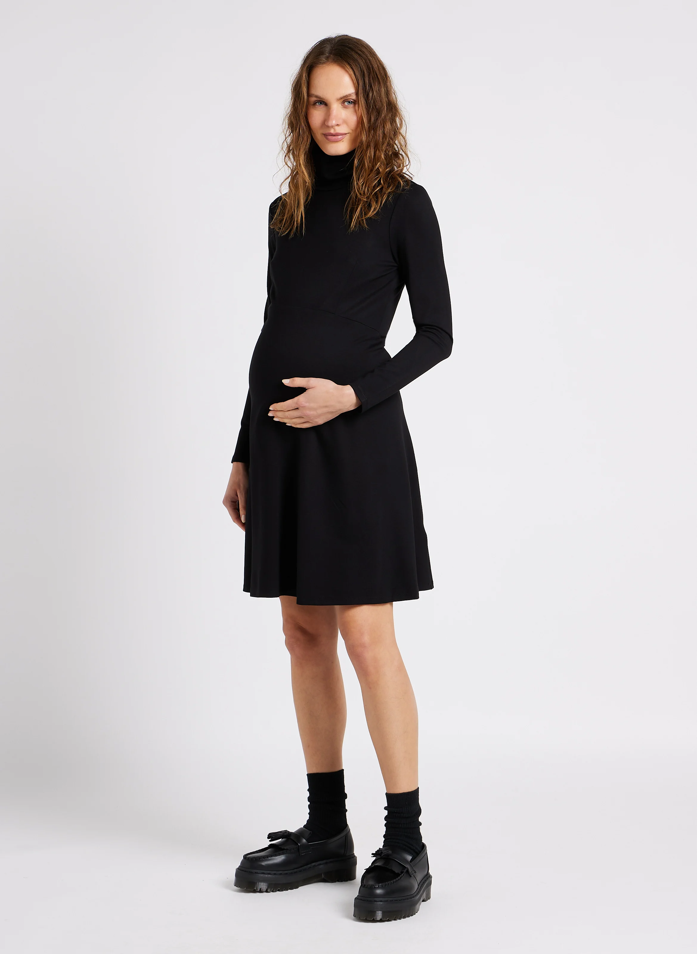 VANESSA - Robe de grossesse col roulé en maille | Noir