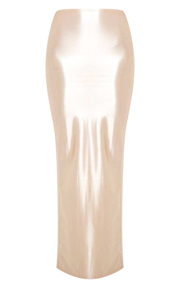 Champagne Jupe Longue En Satin Stretch Avec Fente Latérale