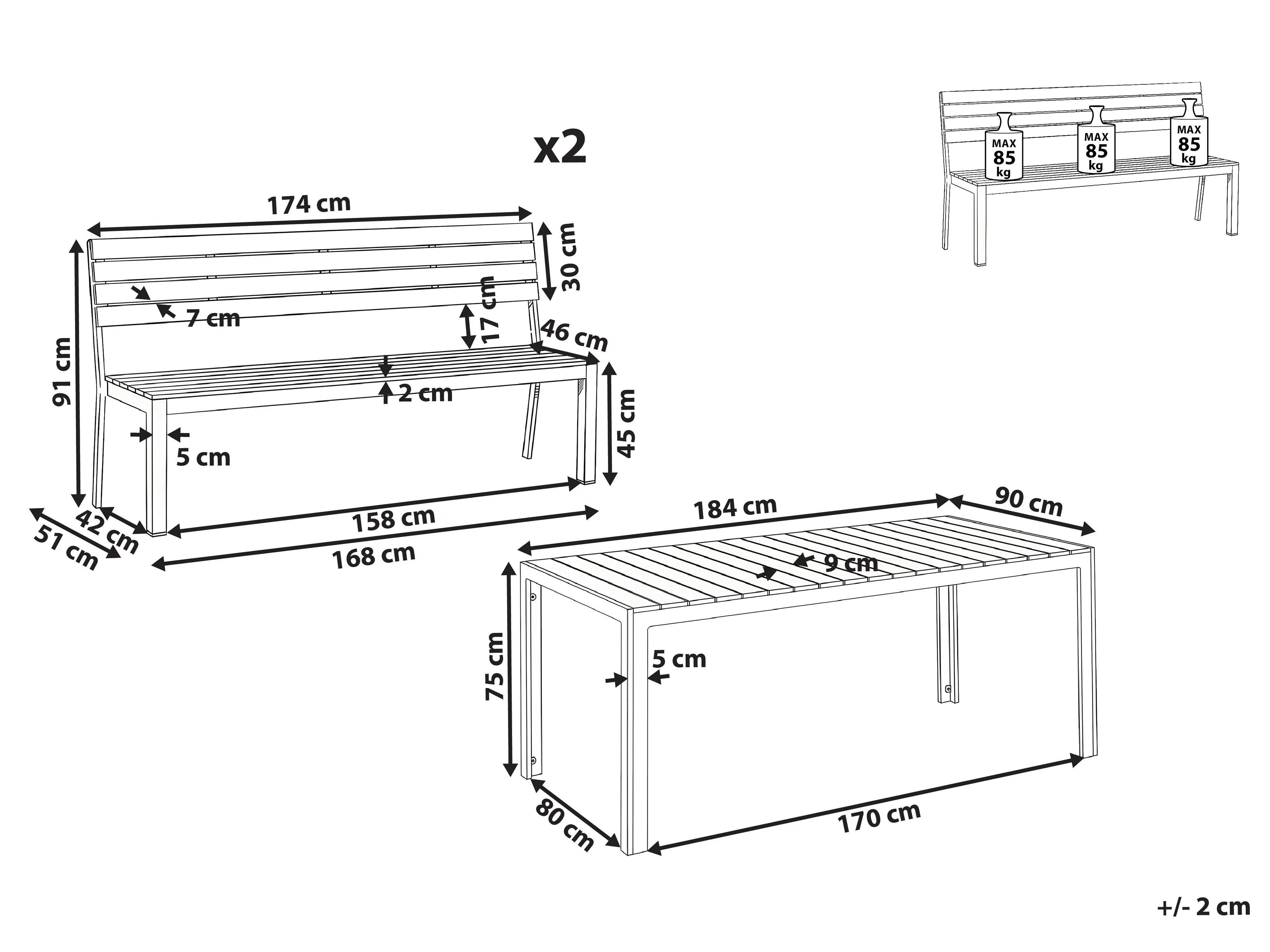 Tuinset met banken 6-zits COMO Beige