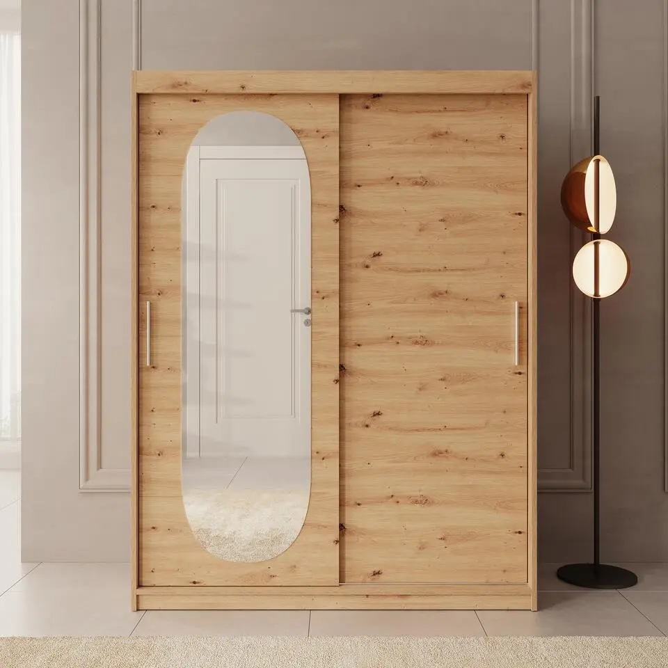 Meubella - Kledingkast Bodhi - Eiken - 150 cm - Met spiegel