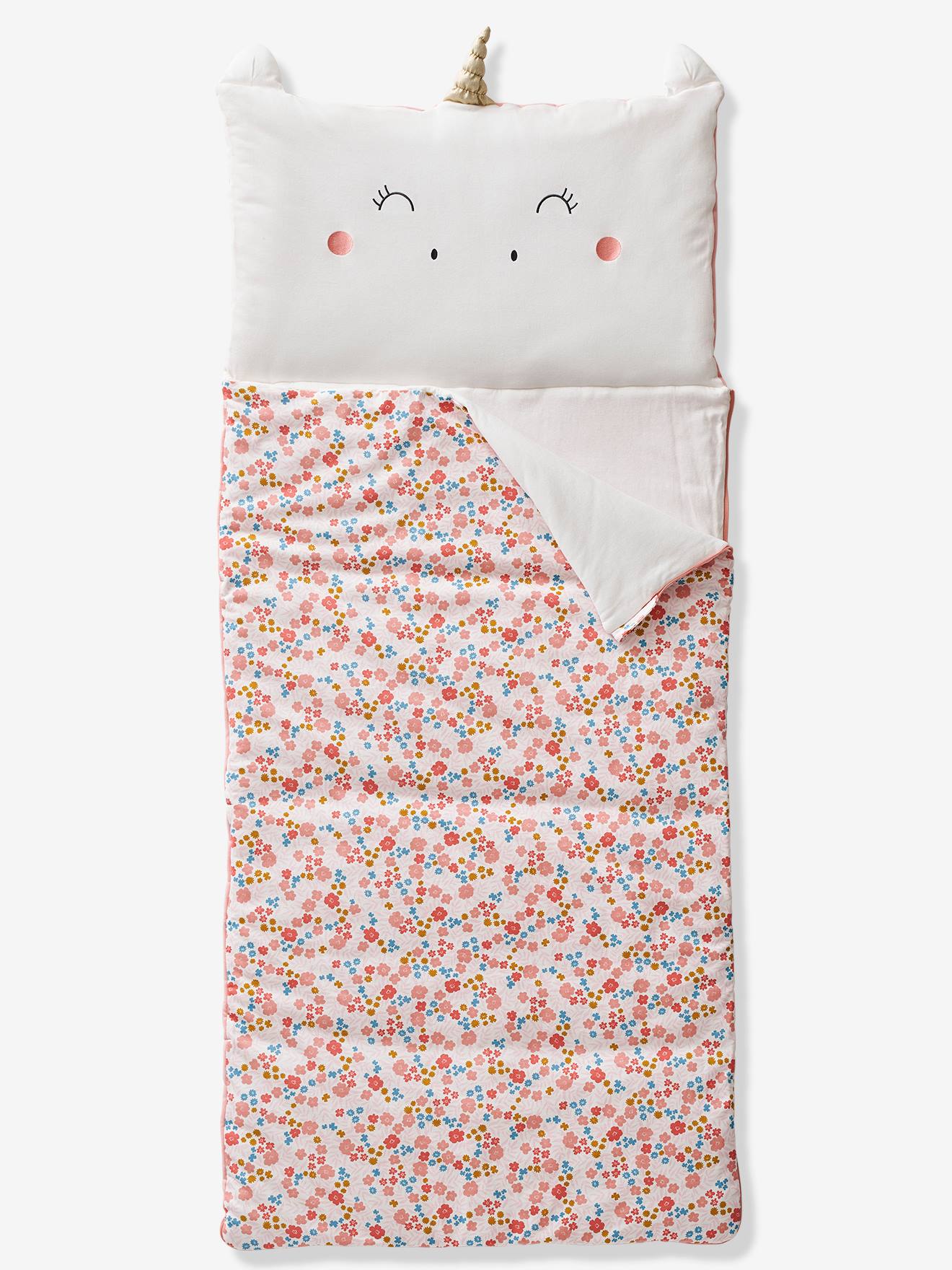 Saco de dormir tamanho médio com estampa de unicórnio rosa