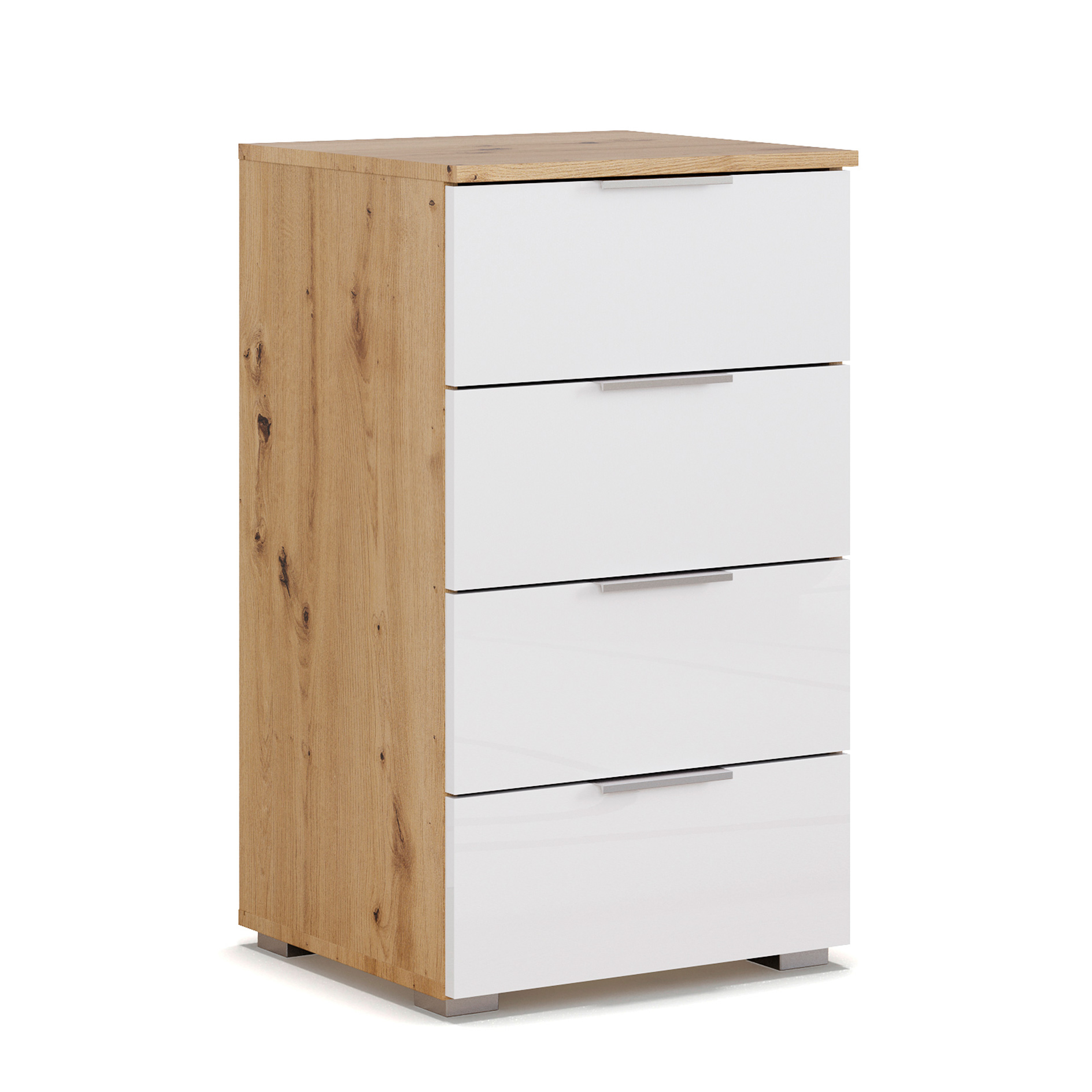 Kommode - weiß Hochglanz-Artisan Eiche - 4 Schubkästen - 47 cm