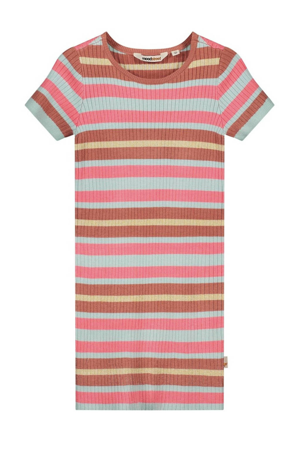 Moodstreet gestreepte jurk lichtblauw/roze