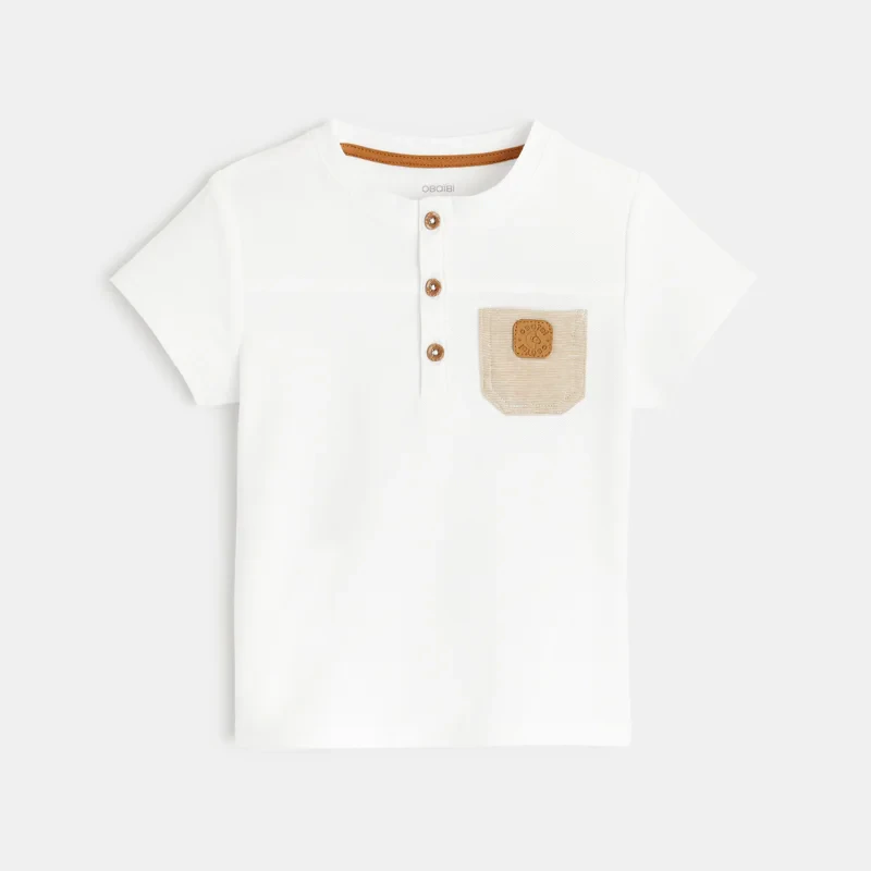 Polo tunisien maille piquée à poche blanc bébé garçon Blanc