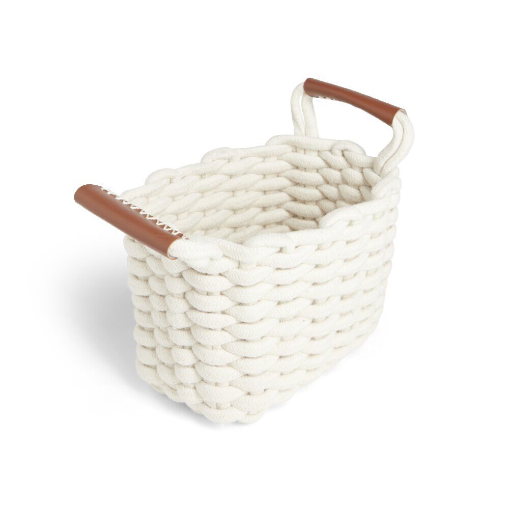 Panière rectangulaire tricot coton blanc 16x14xH24cm