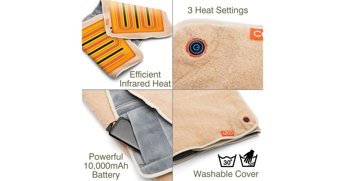 CozyJorv Warmtedeken | Stoelkleed | Stoelverwarmer  (Lichtbeige, Powerbank 10000 mAh)