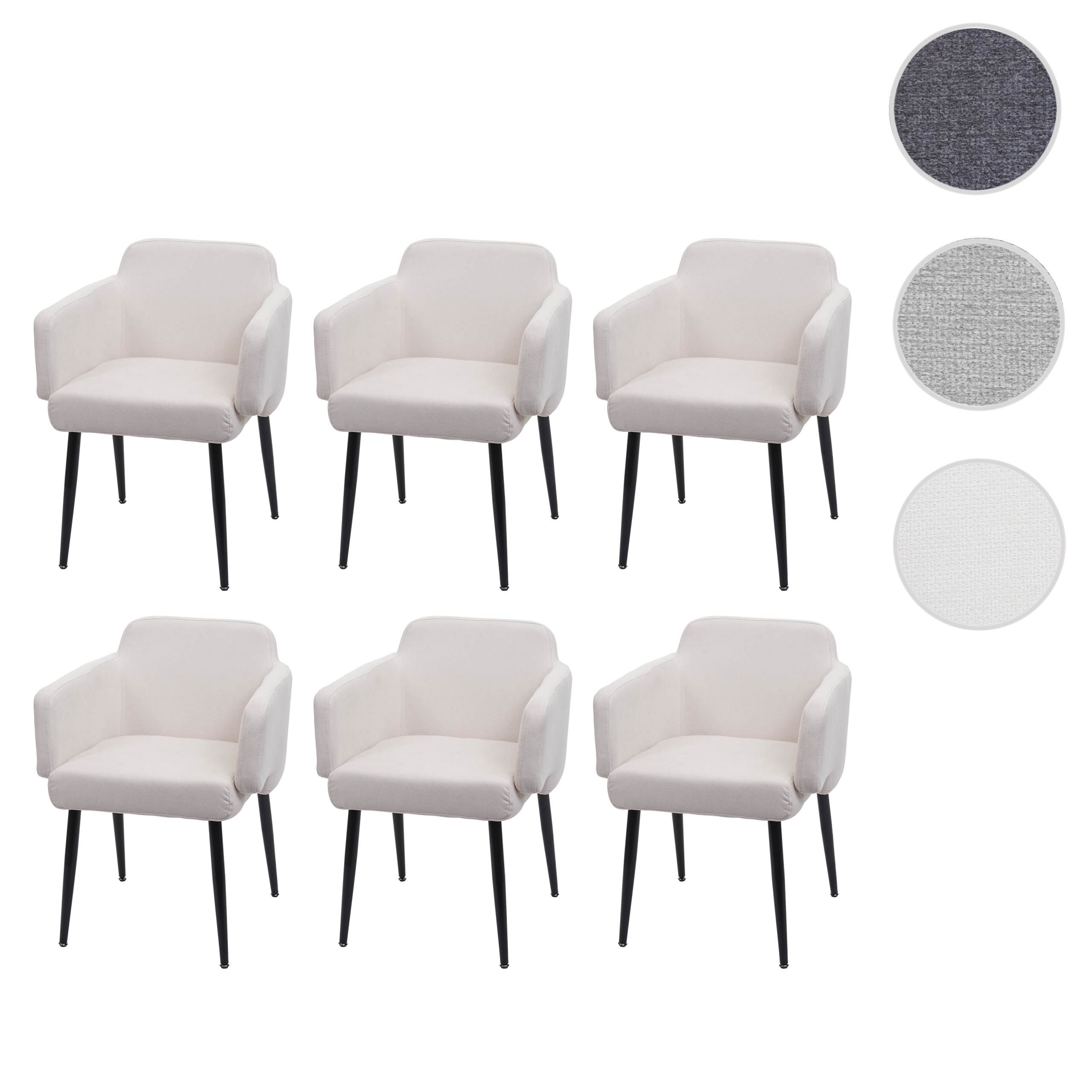 6er-Set Esszimmerstuhl MCW-L13, Polsterstuhl Küchenstuhl Stuhl mit Armlehne, Stoff/Textil Metall ~ creme-weiß