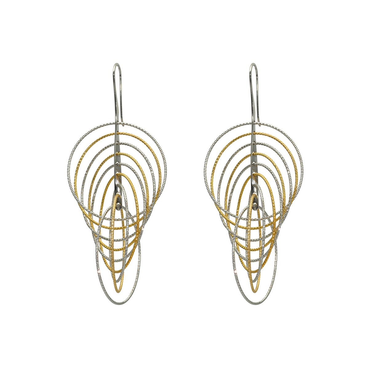 Boucles D'oreilles Argent Rhodié Et Doré Spirales
