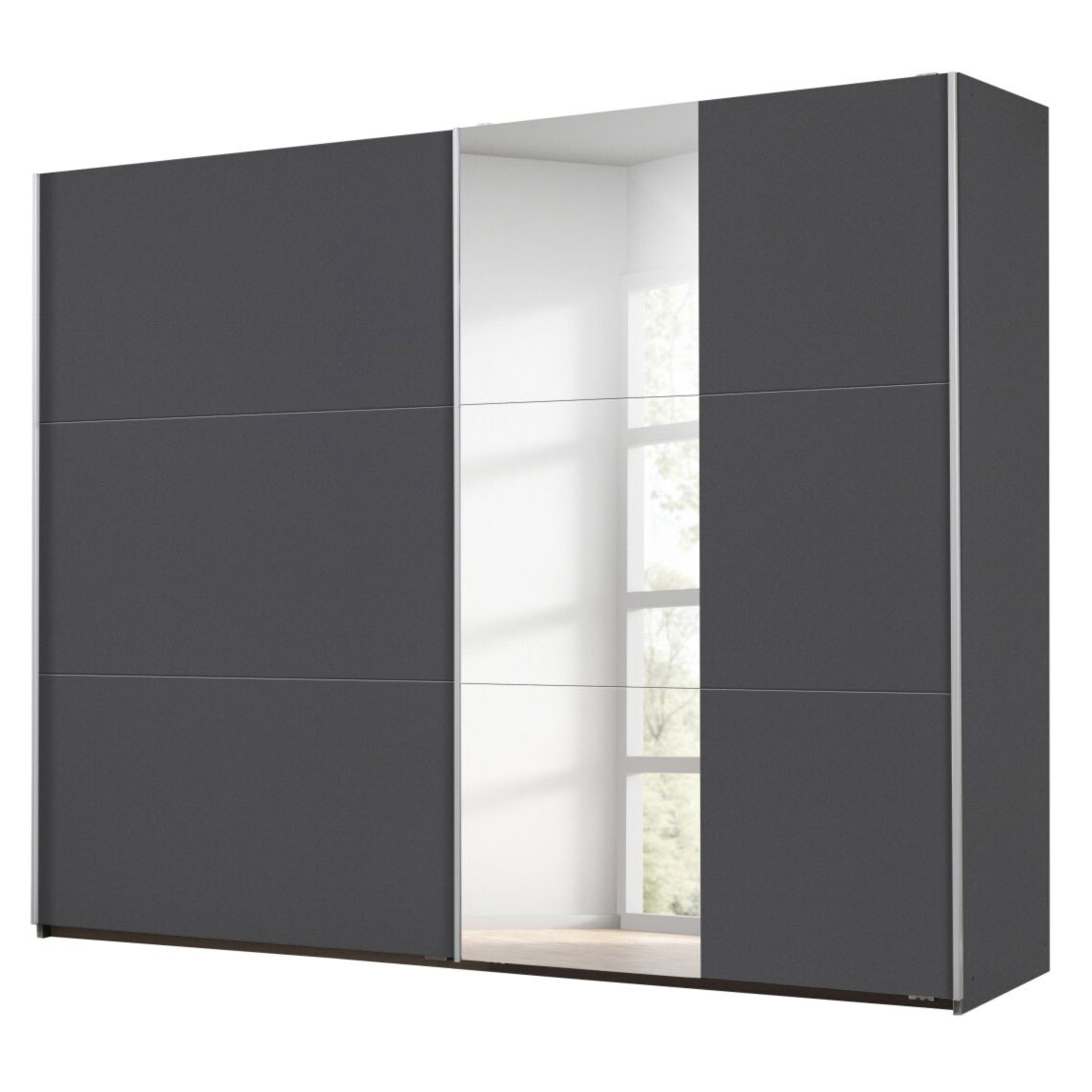 Schwebetürenschrank - grau-metallic - Spiegel - 3 Fachböden - 261 cm