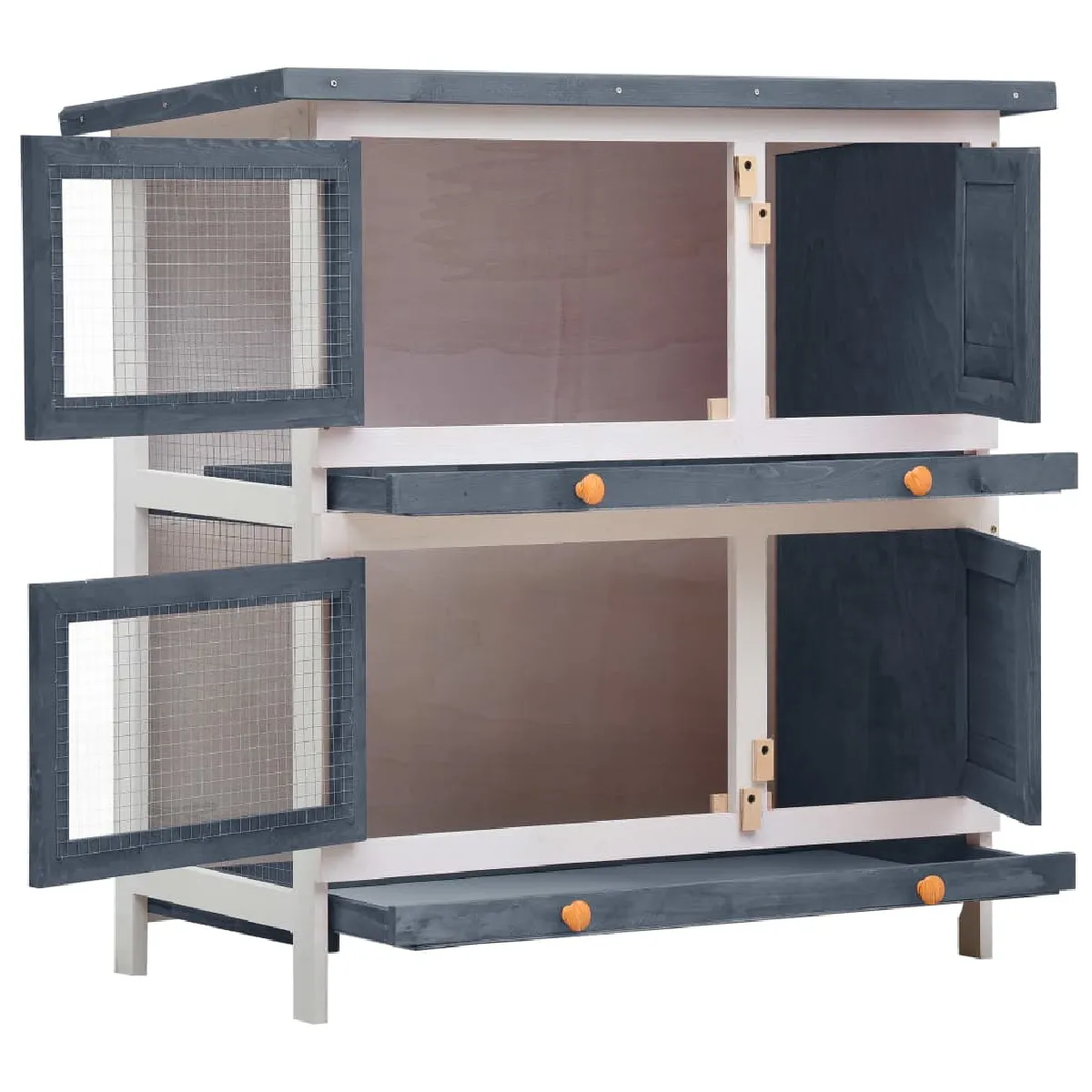 vidaXL Clapier Bois Gris 4 Portes
