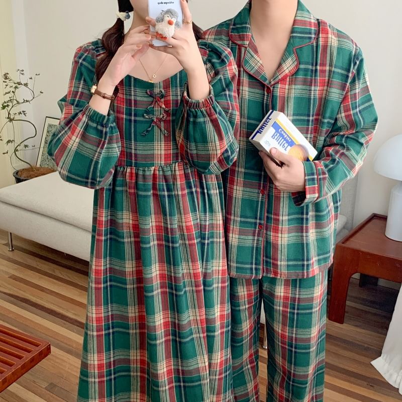 Tanee - Bijpassende geruite pyjamatop / broek / jurk / set voor koppels