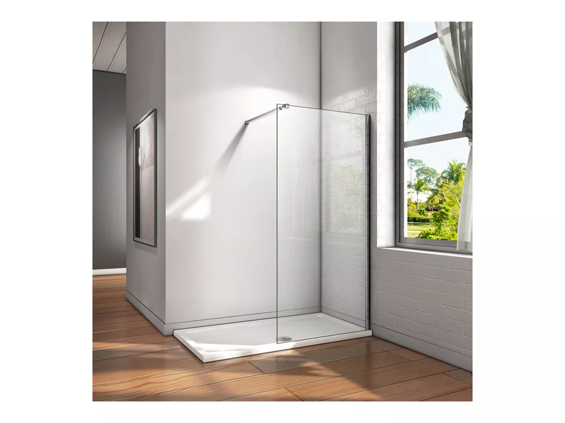 Paroi de douche fixe à l'italienne 130x200cm - 10mm verre trempé anticalcaire - Avec barre de fixation 73-120cm en carré
