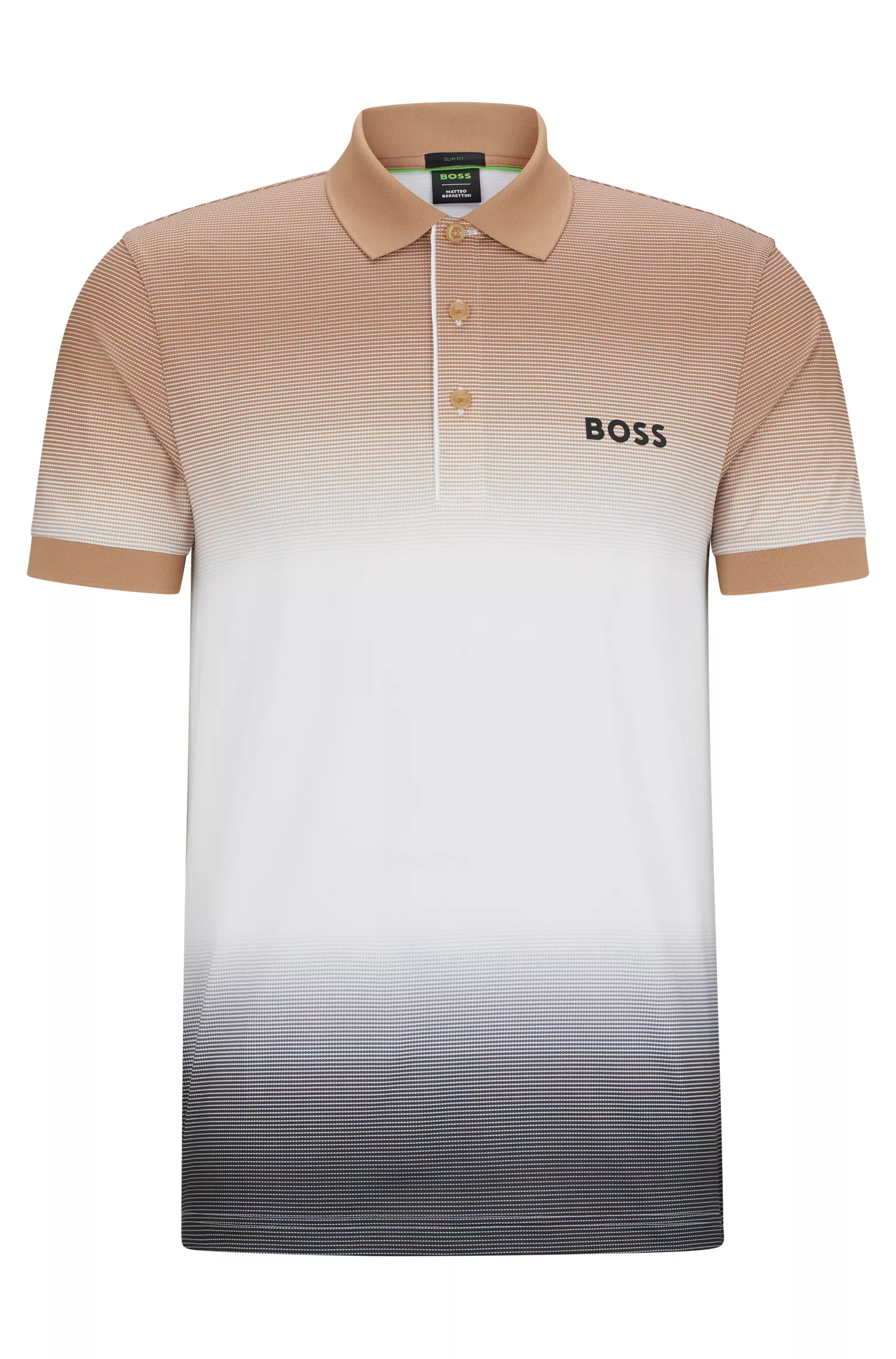 Camisa polo BOSS verde em malha elástica com listras degradê