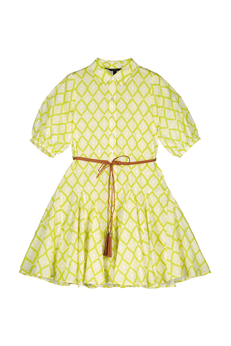 Vestido curto de algodão - Estampa verde