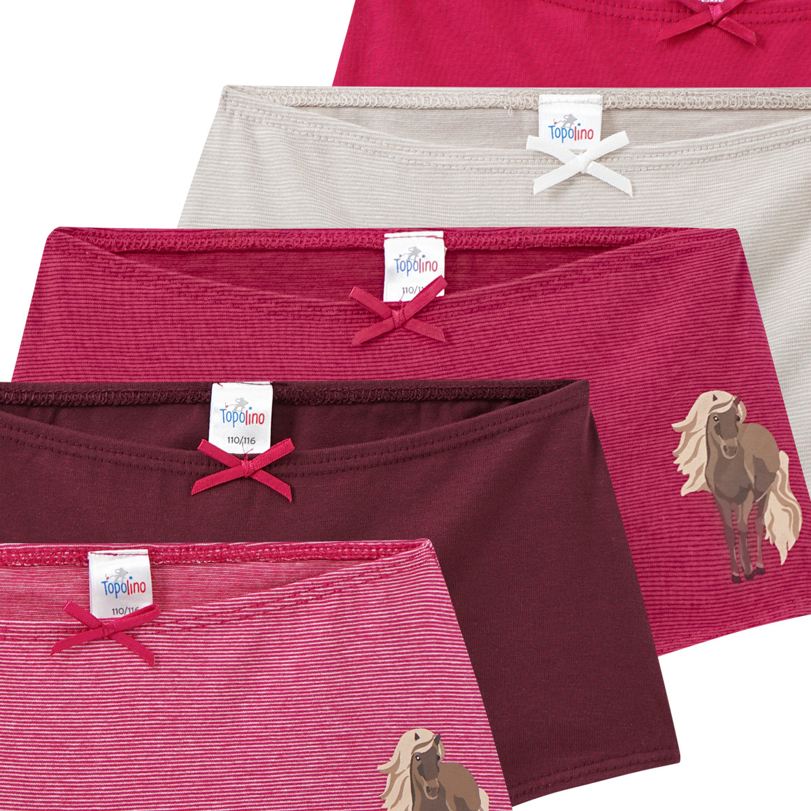 Topolino 5 Mädchen Pantys im Set himbeer / bordeauxrot / beige