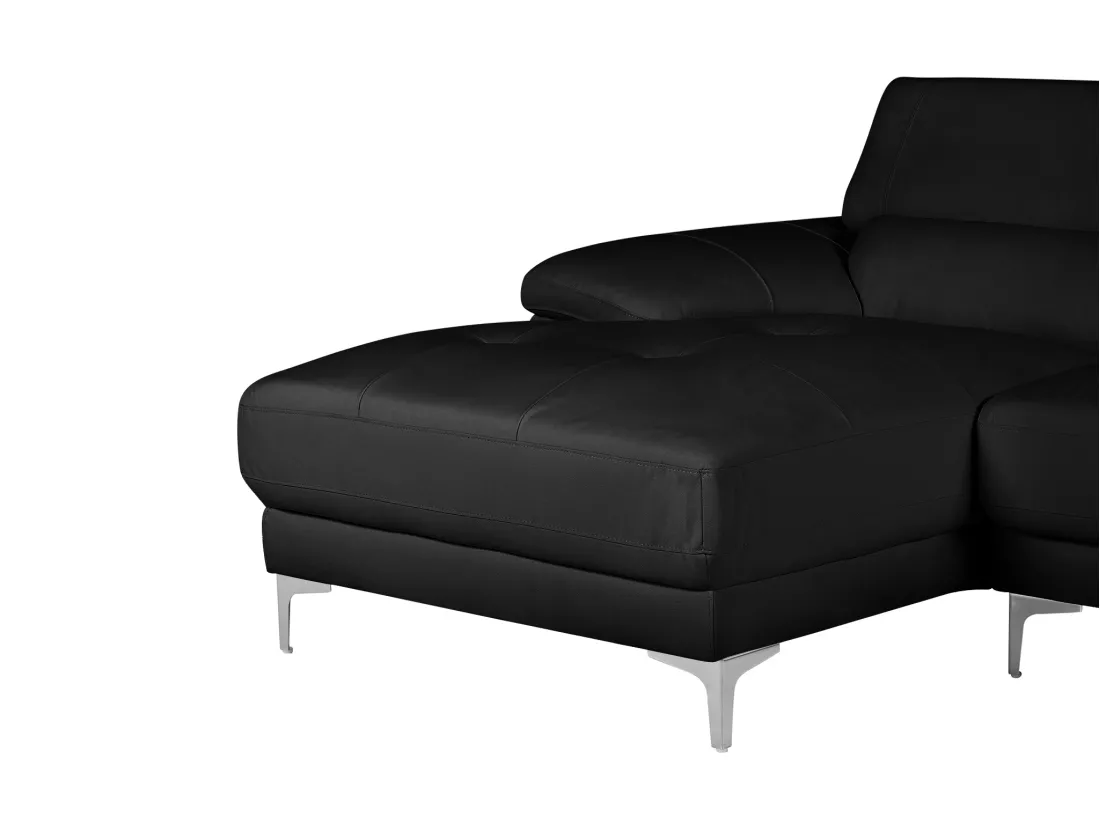 Canapé d'angle en cuir SOLANGE - Noir - Angle gauche