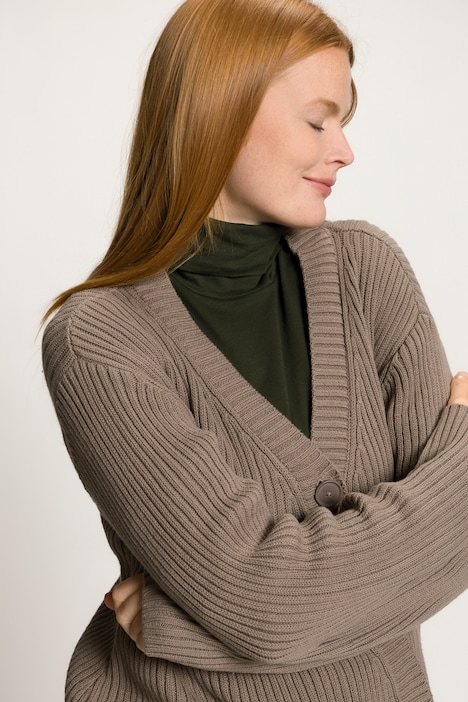 Strickjacke, Rippstrick, V-Ausschnitt, Biobaumwolle