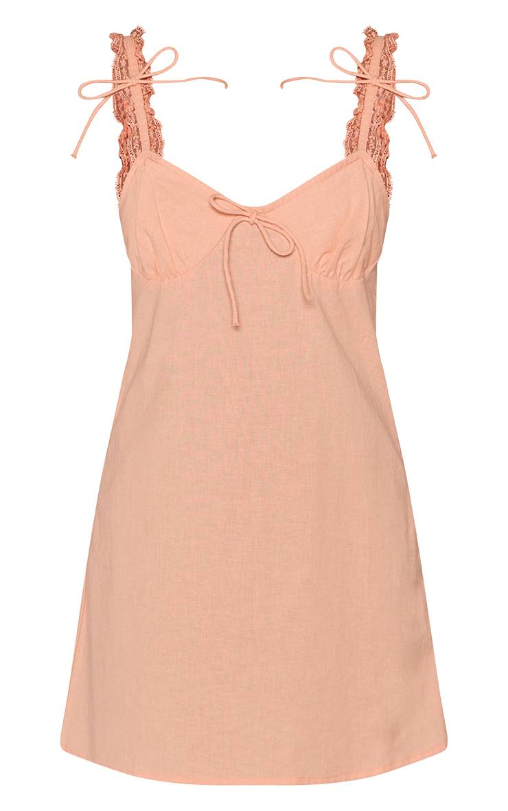 Pêche Robe Droite Effet Lin Avec Détail Nœud