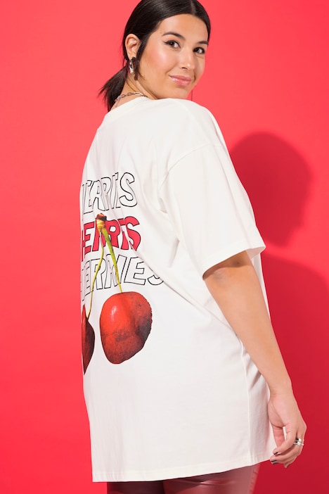 T-Shirt, oversized, Cherries-Print auf dem Rücken