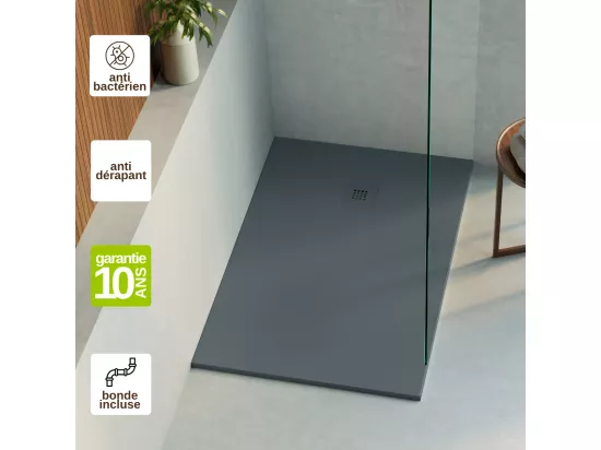 Receveur de Douche Extraplat THOR Gris 80x80x3cm - Texture Ardoise 75% Minéral, Antidérapant, Antibactérien, LAVABERG